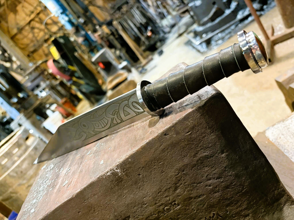 Engraved 12" Seax with gemstone