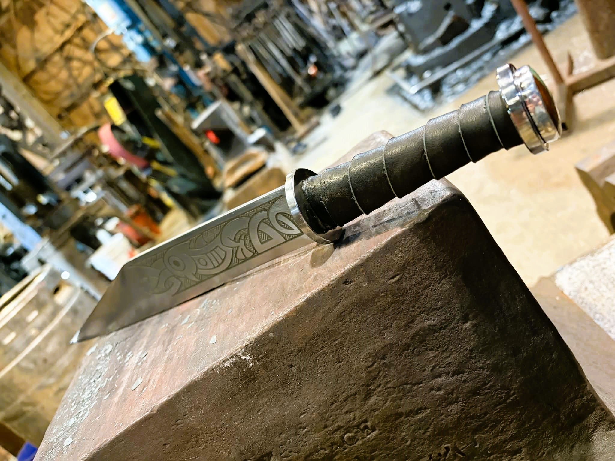 Engraved 12" Seax with gemstone